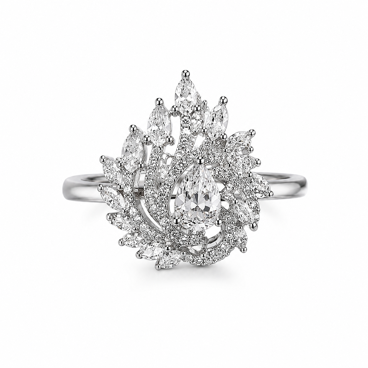 AAA American Diamond Halo Cocktail Brass Ring| Statement Solitaire Finger Ring