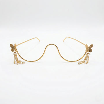 Butterfly Pearl Chain Facelet | Gold Plated Brass Face Jewellery for Women | Statement Nose Bridge Accessory