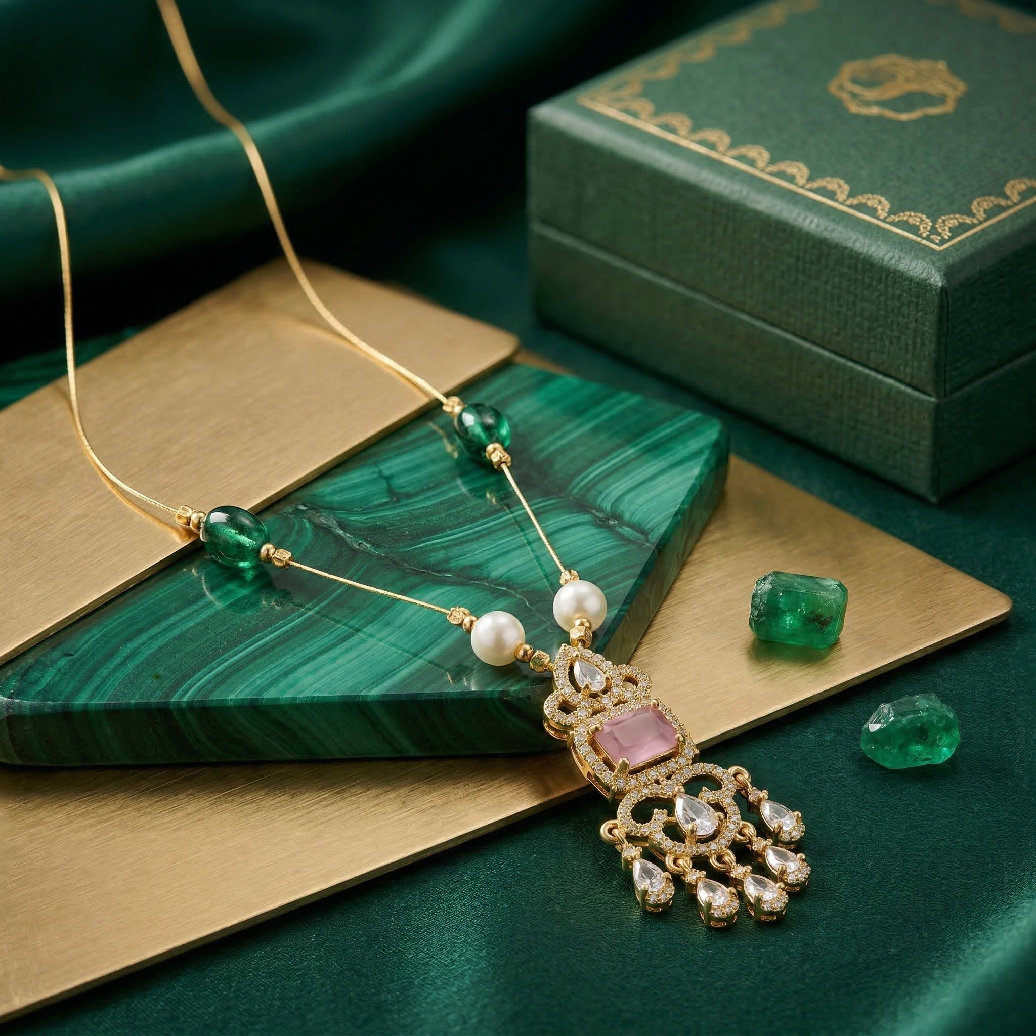 Minimal Luxe American Diamond Pendant Necklace (Gold Plated)