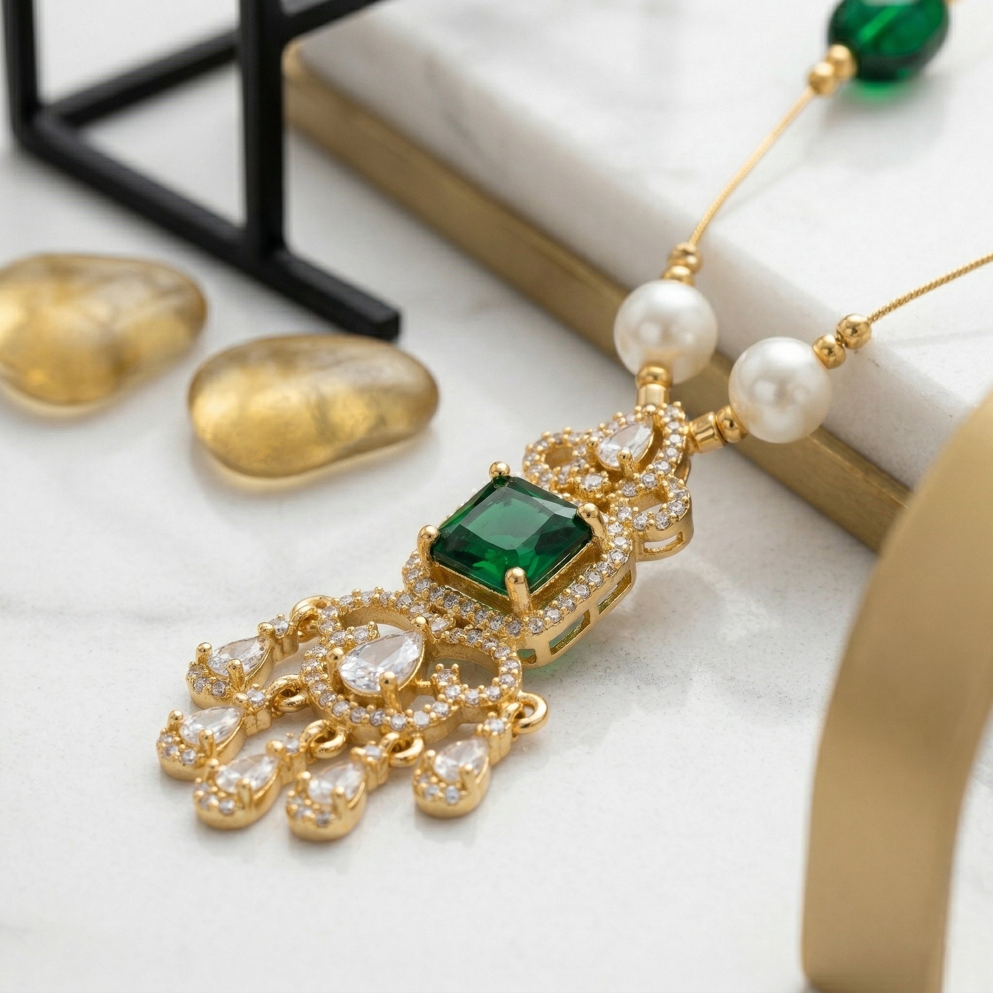 Minimal Luxe American Diamond Pendant Necklace (Gold Plated)