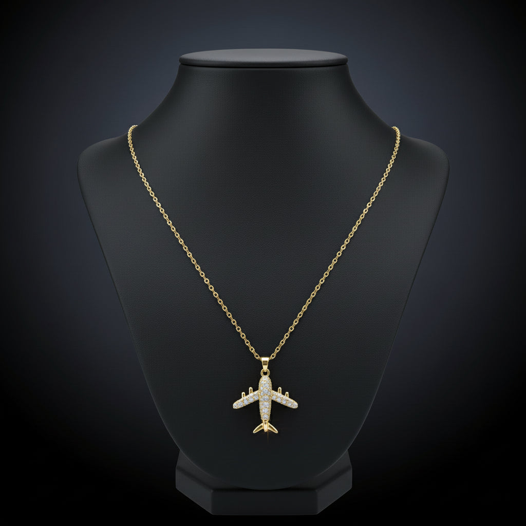Jet Setter – Crystal Aircraft Pendant Necklace