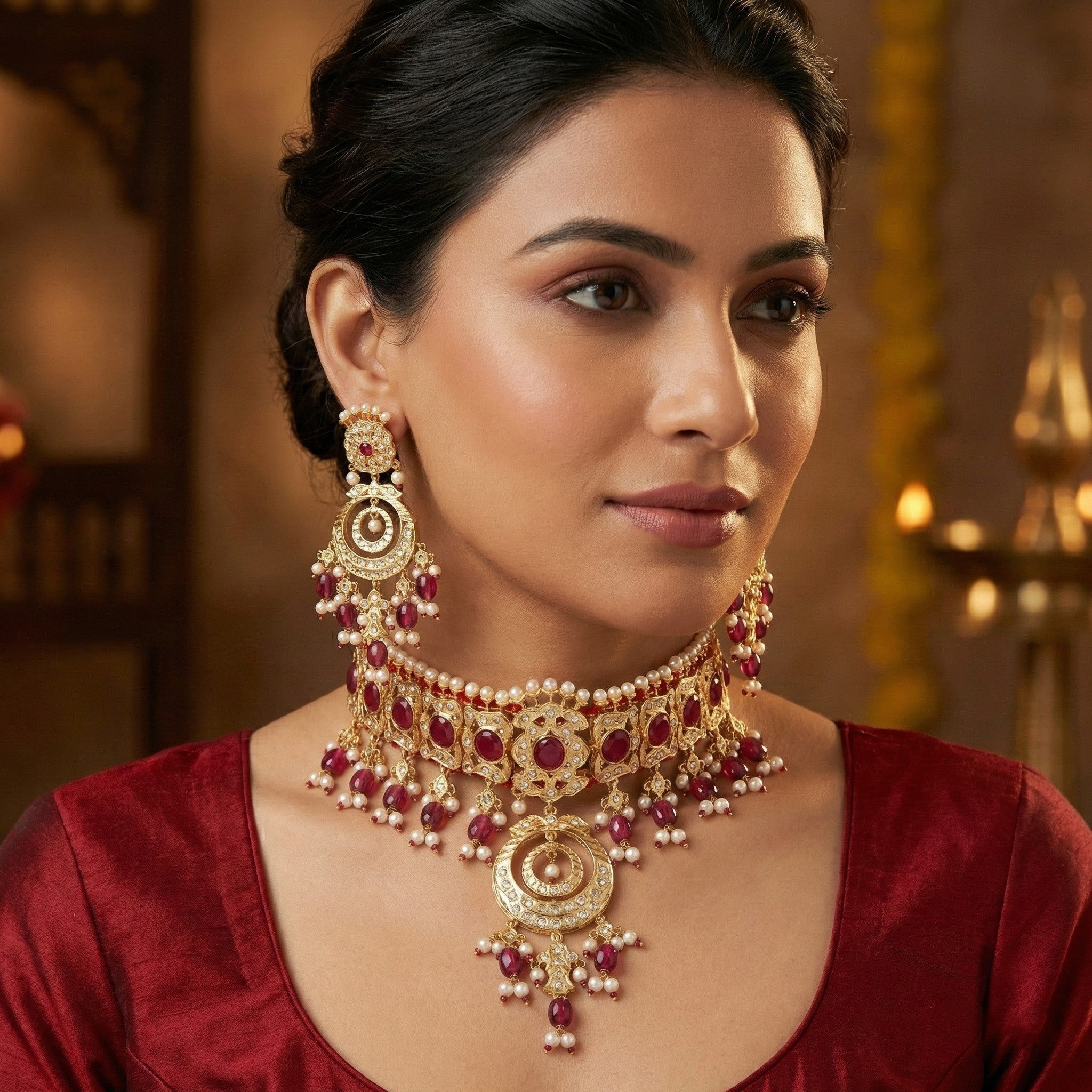 Rajwada 22K Gold Plated AD Bridal Choker Set
