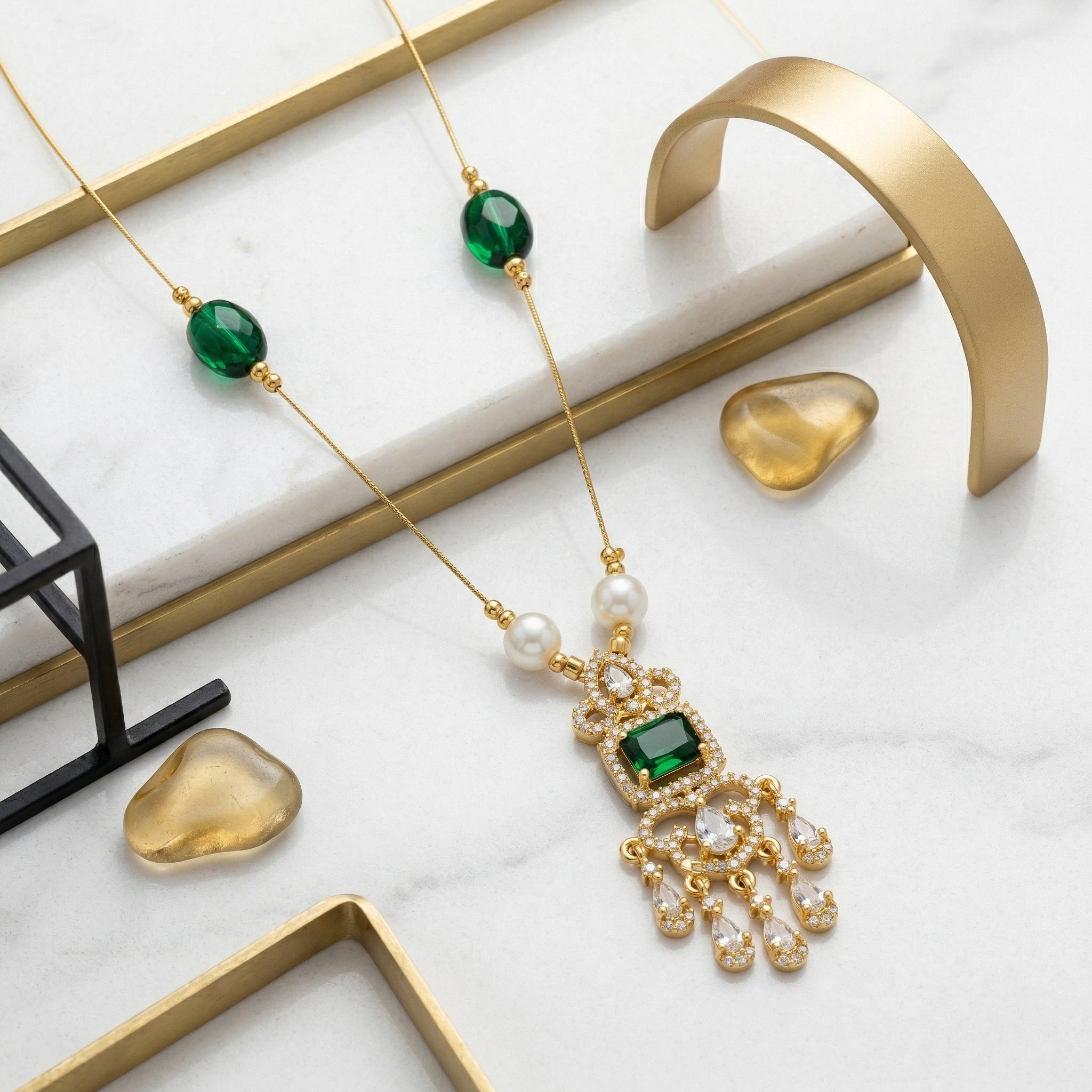 Minimal Luxe American Diamond Pendant Necklace (Gold Plated)