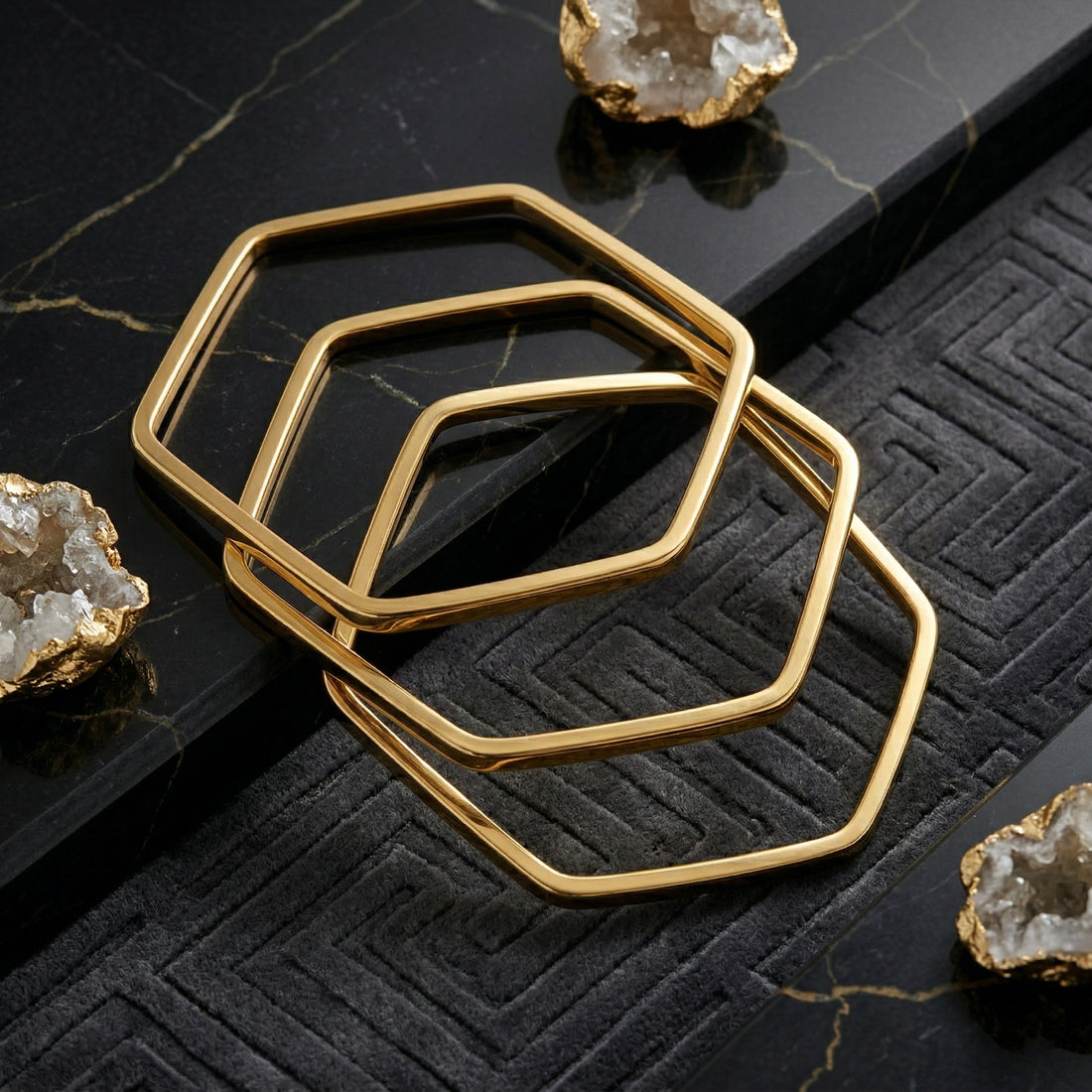 Geo Chic Hexa Bangles (Set of 3, Size 2.4-2.6)