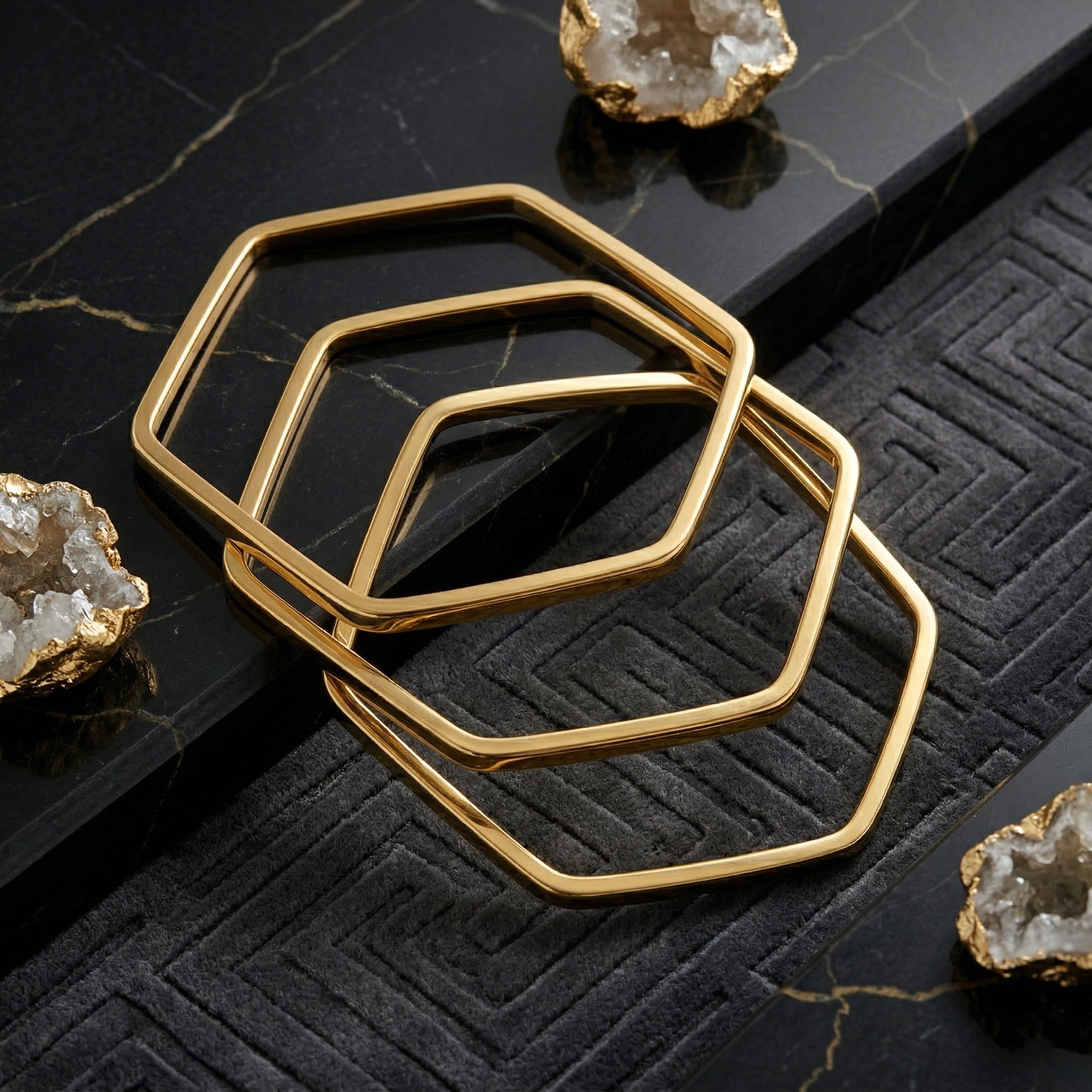 Geo Chic Hexa Bangles (Set of 3, Size 2.4-2.6)