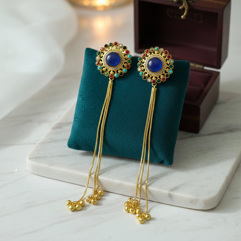 Royal Halo Tassel Statement Kashmiri Earrings