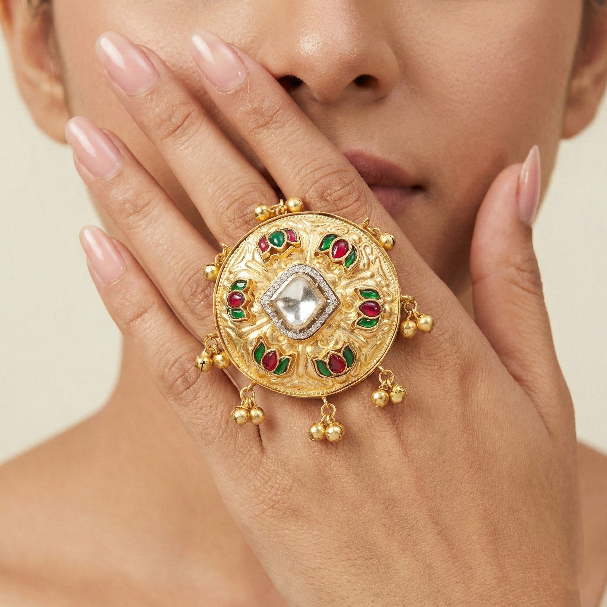 Tanjore Royale Kundan Statement Ring