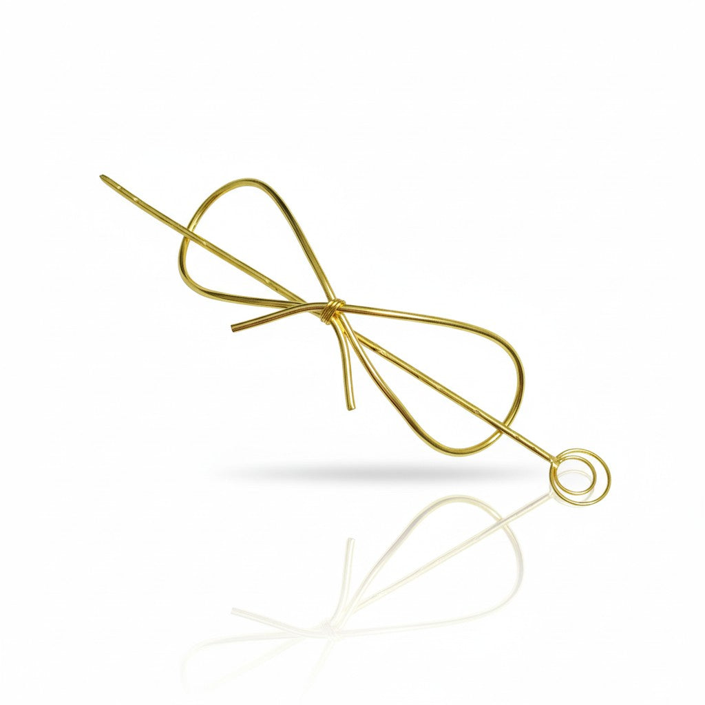 Gold Plated Brass Bow Hair Stick Pin | Minimalist Wire Bow Bun Holder Juda Pin for Women — Everyday & Bridal Hair Accessory