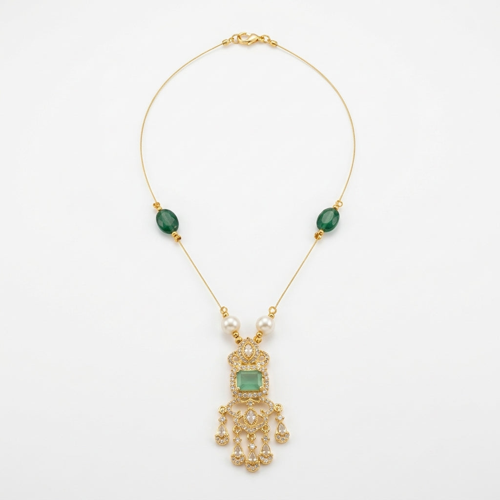 Minimal Luxe American Diamond Pendant Necklace (Gold Plated)