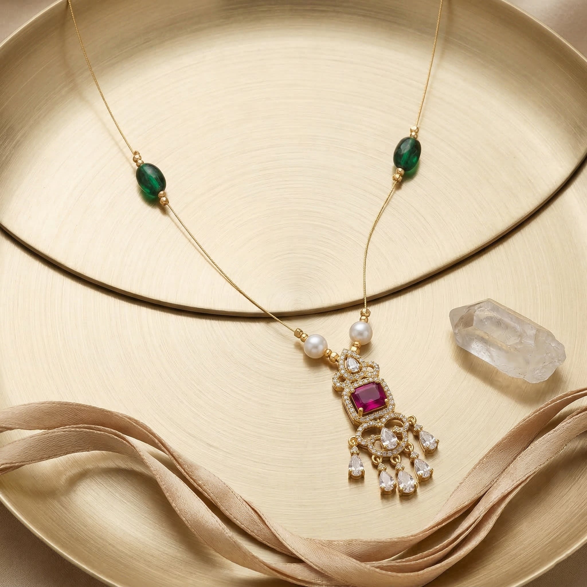 Minimal Luxe American Diamond Pendant Necklace (Gold Plated)