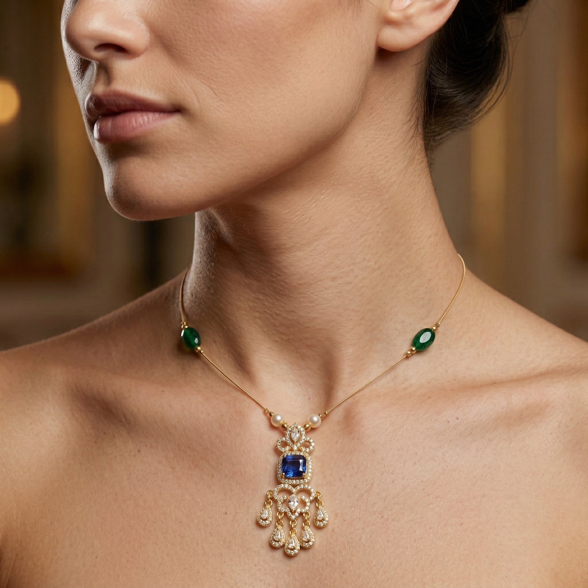 Minimal Luxe American Diamond Pendant Necklace (Gold Plated)