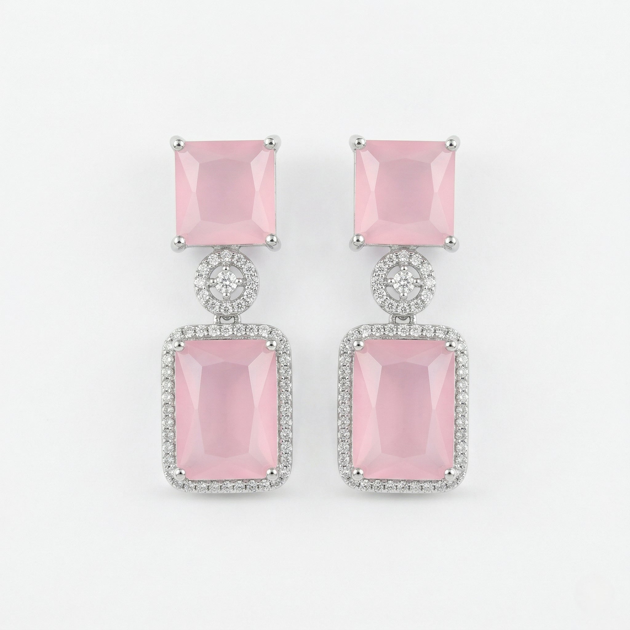 Regal Geometry American Diamond Necklace Set (Rhodium Plated)