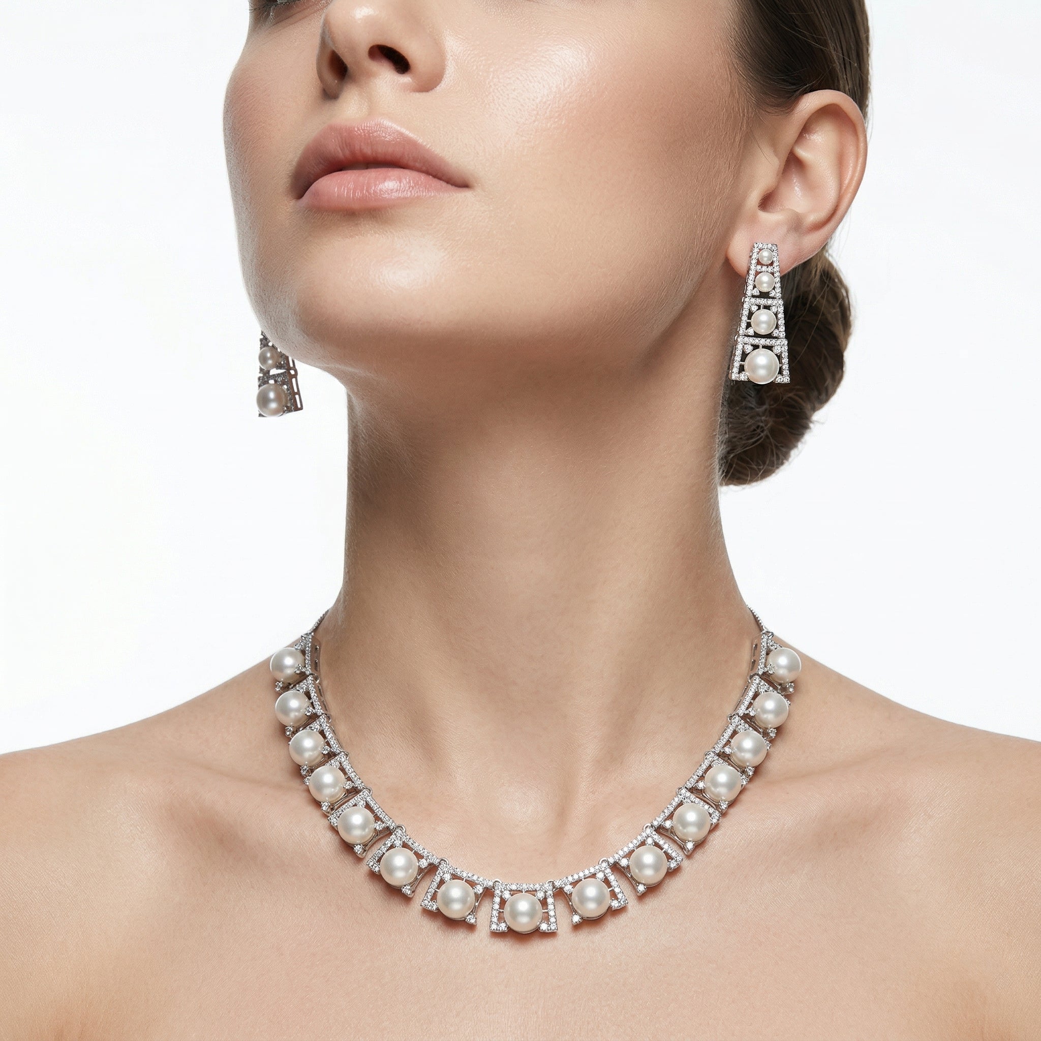 Regal Radiance American Diamond Jewellery Set (Rhodium Plated)