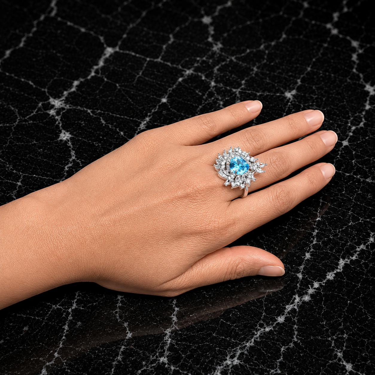 AAA American Diamond Halo Cocktail Brass Ring| Statement Solitaire Finger Ring