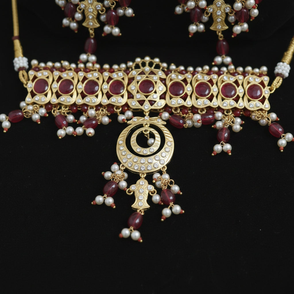 Rajwada 22K Gold Plated AD Bridal Choker Set