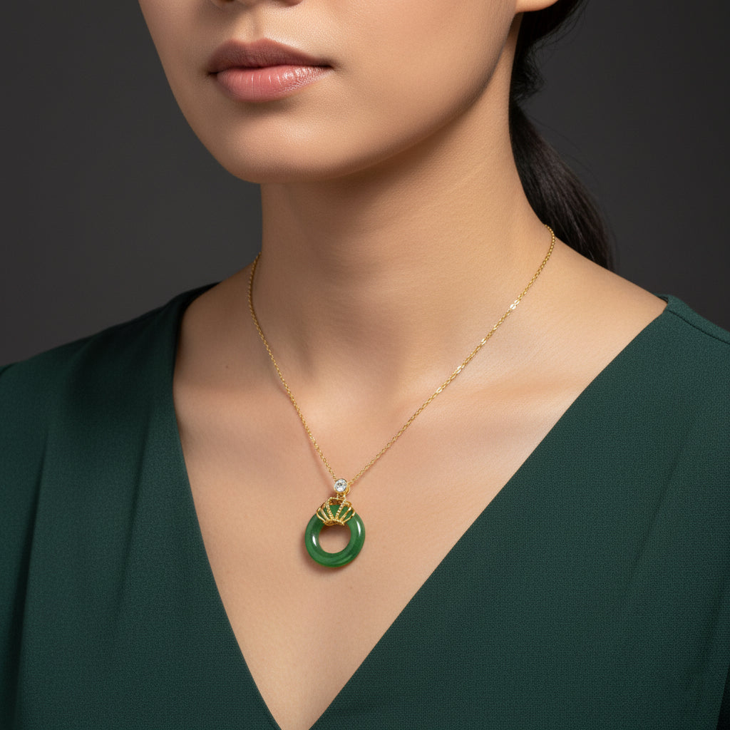 Emerald Halo – Jade Crown Pendant Necklace