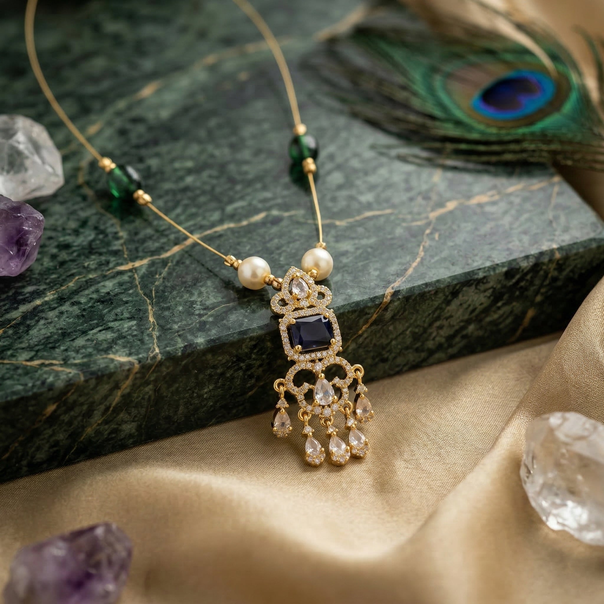 Minimal Luxe American Diamond Pendant Necklace (Gold Plated)