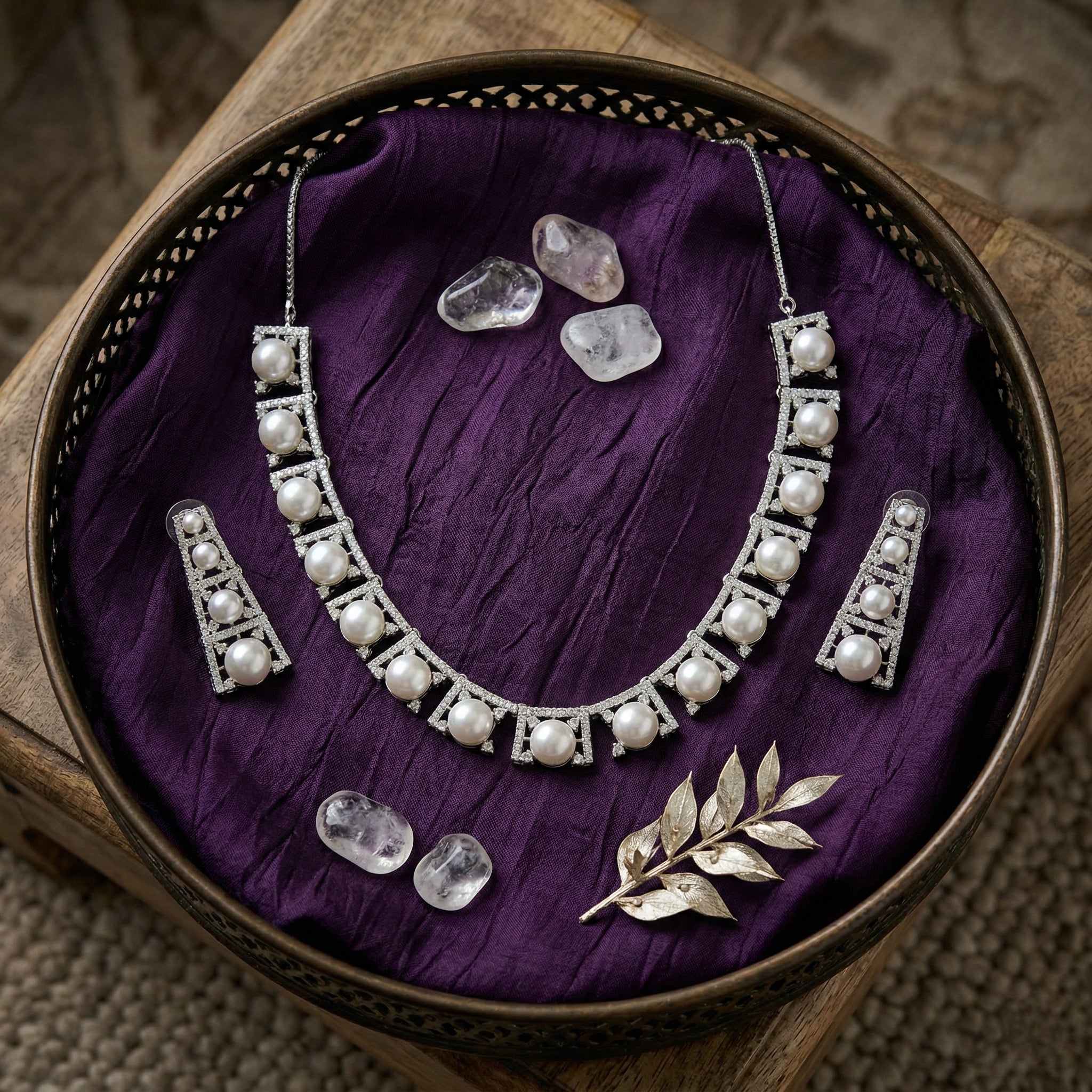 Regal Radiance American Diamond Jewellery Set (Rhodium Plated)