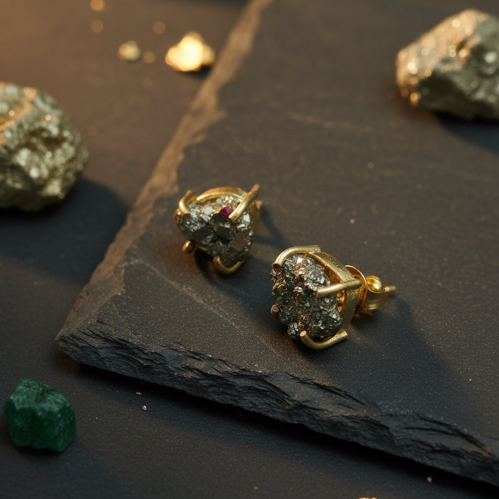 Pyrite Halo Stud Earrings