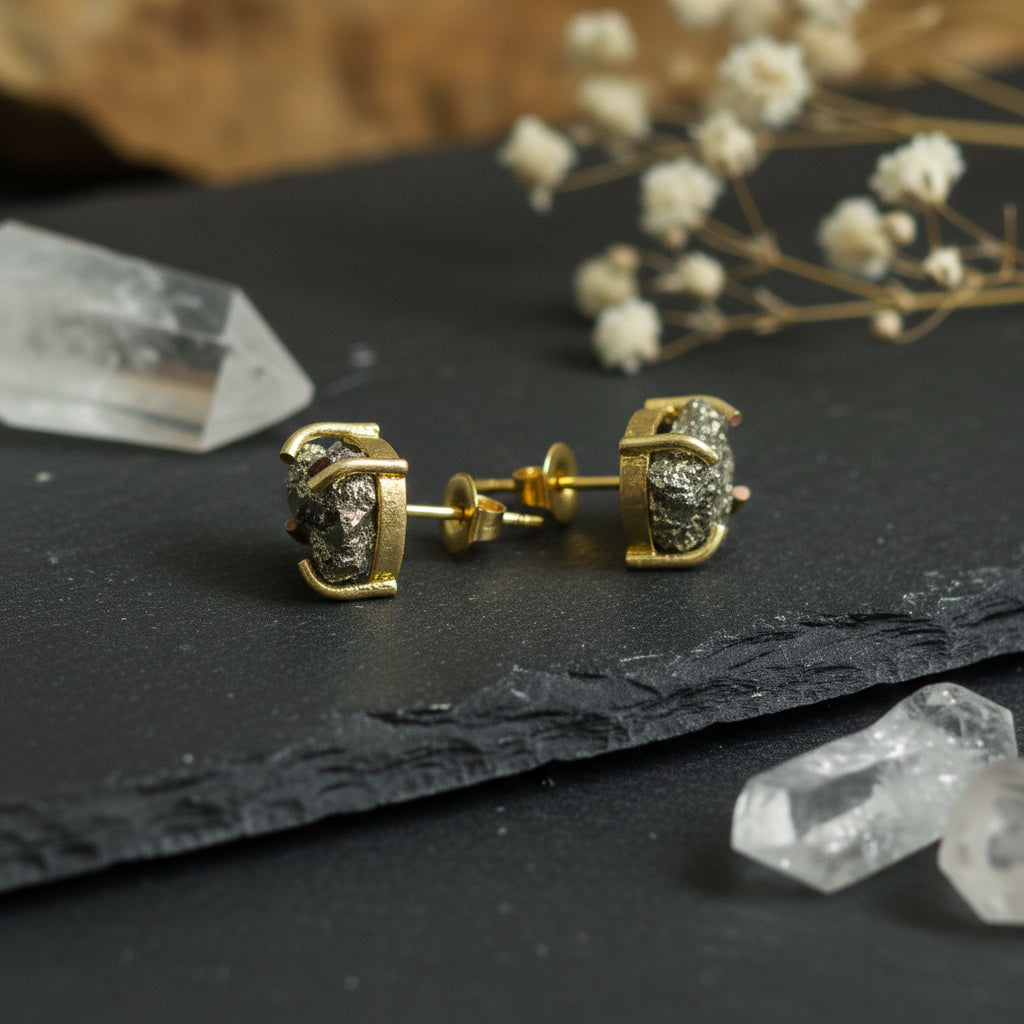 Pyrite Halo Stud Earrings