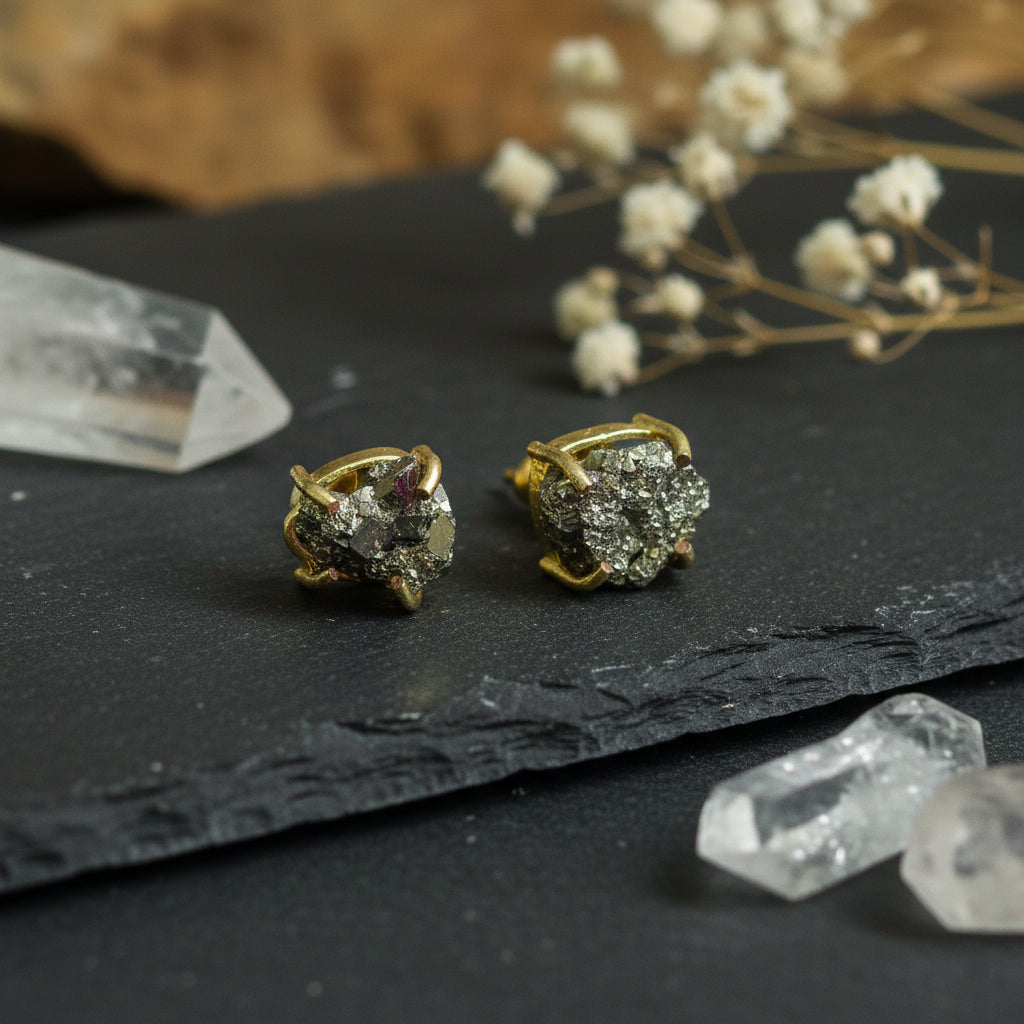 Pyrite Halo Stud Earrings