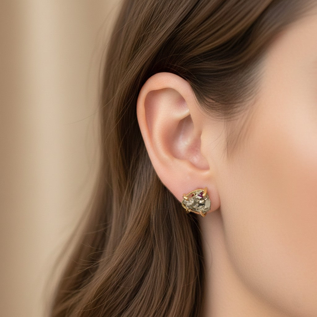 Pyrite Halo Stud Earrings